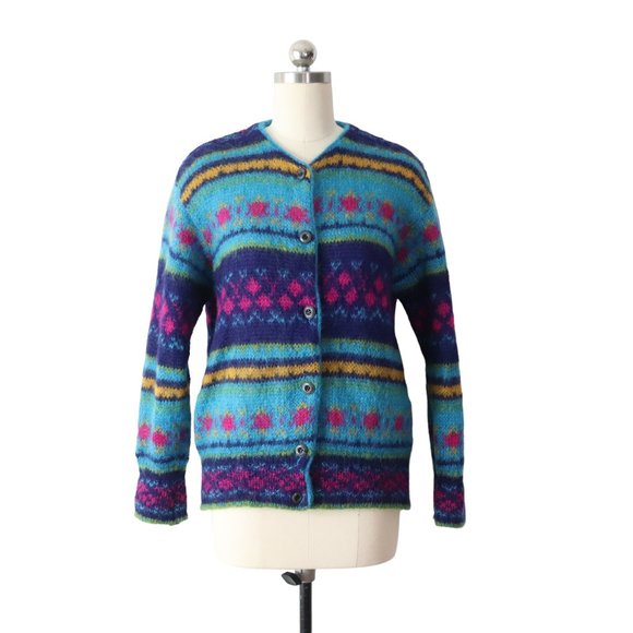 SOLD vintage benetton mohair cardigan sweater S fair isle italy 80s 90s grunge